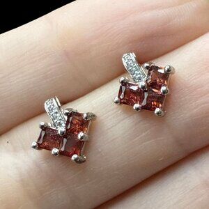 Red Garnet Arrow CZ diamond Stud Earrings s925 sterling silver gemstone fashion